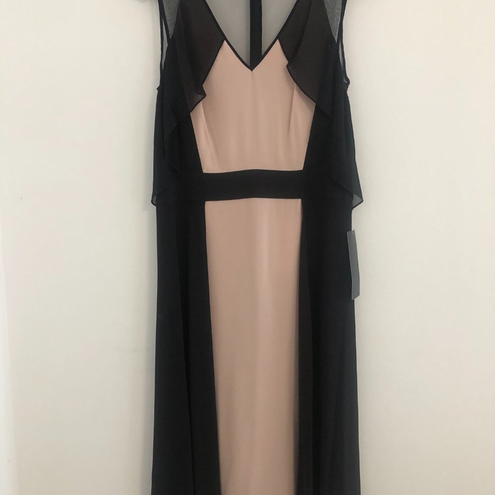 NWT BCBG Black and Pale Pinkish-Beige Midi Dress, Size M